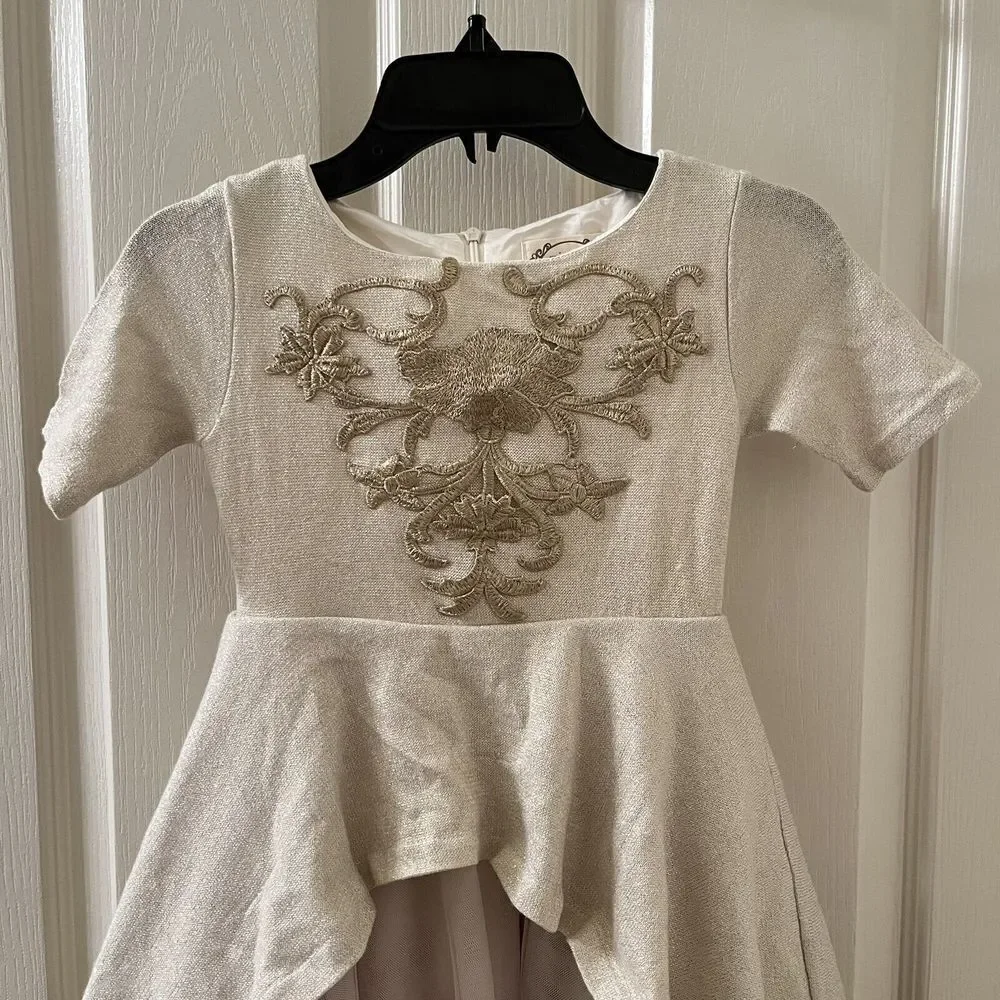 Joyfolie Roselyn Petticoat Dress in Gold Tulle Hi-Low Mia Joy Girls Size 5